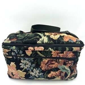 Vintage Showline Chicago Floral Tapestry Duffle Garment Vanity Bag Mirror USA